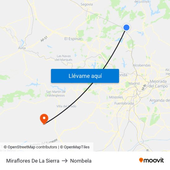 Miraflores De La Sierra to Nombela map
