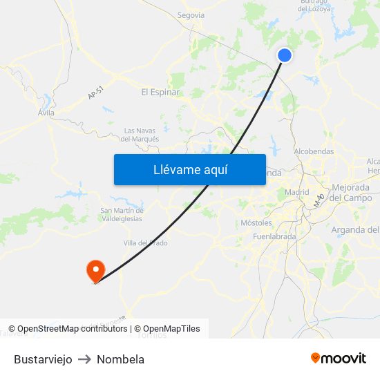 Bustarviejo to Nombela map