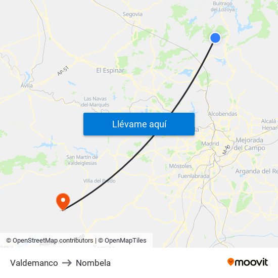 Valdemanco to Nombela map