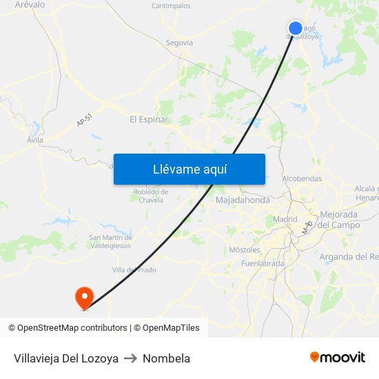 Villavieja Del Lozoya to Nombela map