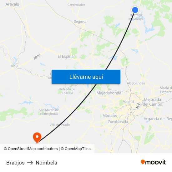 Braojos to Nombela map