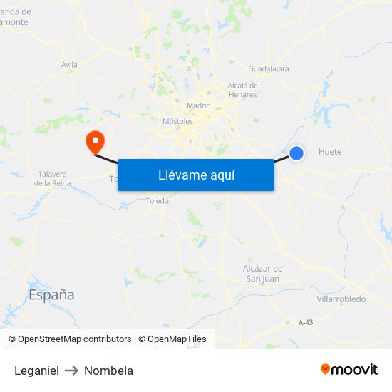 Leganiel to Nombela map