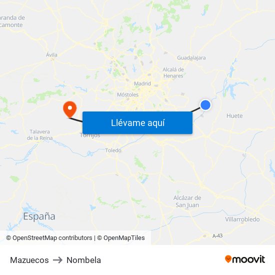 Mazuecos to Nombela map