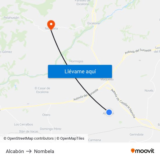 Alcabón to Nombela map