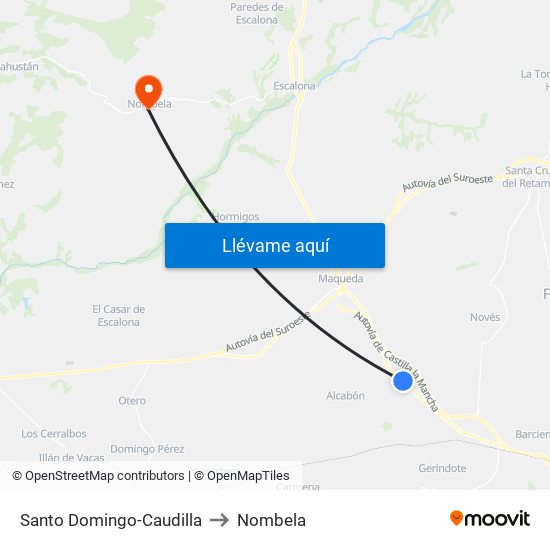 Santo Domingo-Caudilla to Nombela map