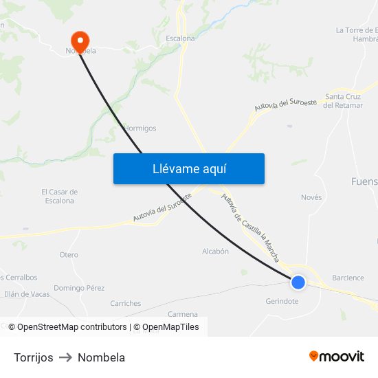 Torrijos to Nombela map