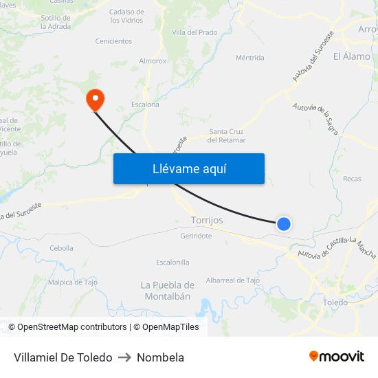 Villamiel De Toledo to Nombela map