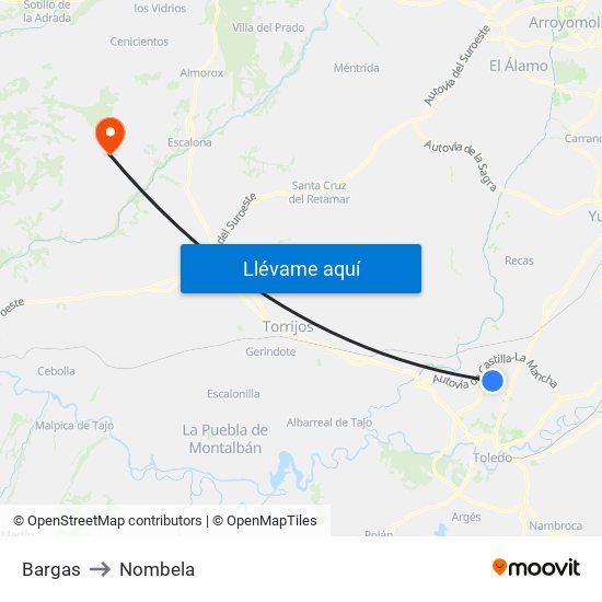 Bargas to Nombela map