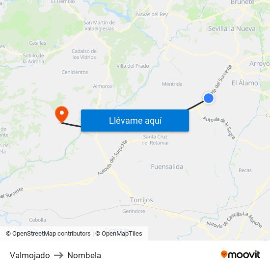 Valmojado to Nombela map