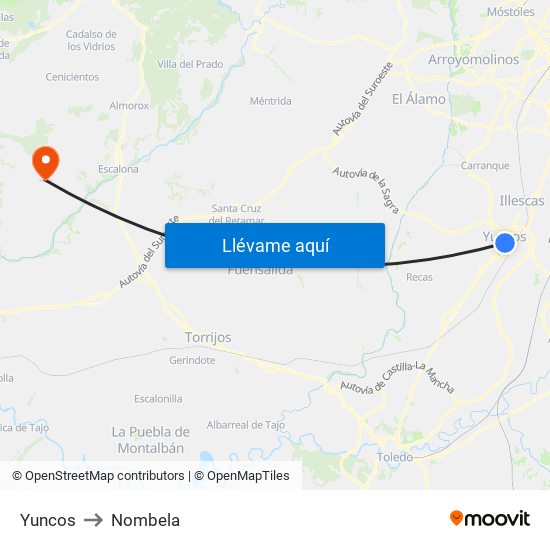Yuncos to Nombela map