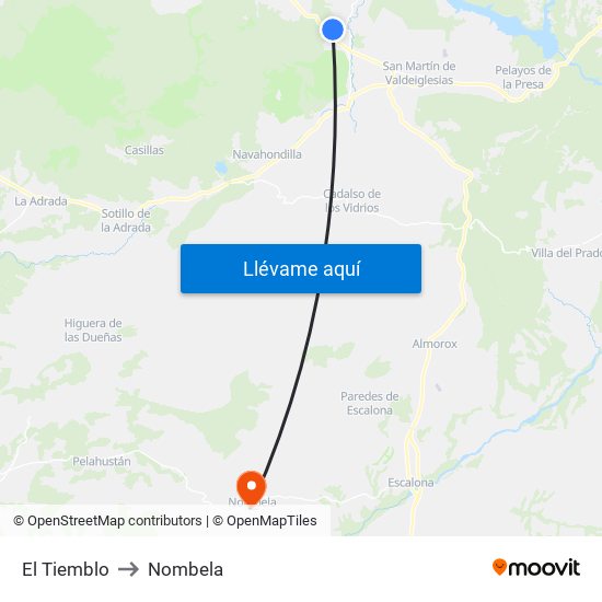 El Tiemblo to Nombela map