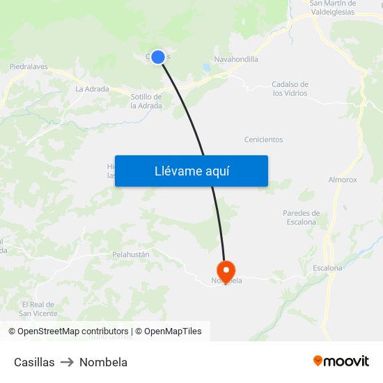 Casillas to Nombela map