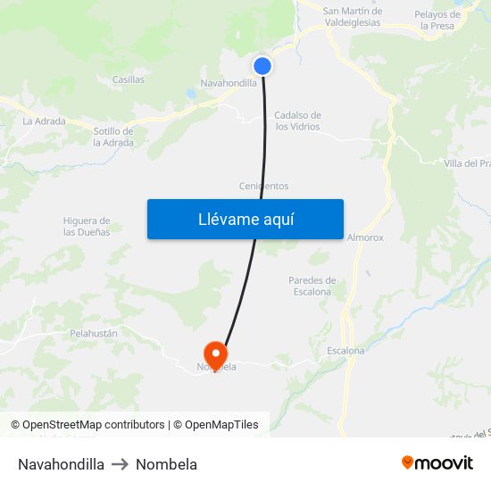 Navahondilla to Nombela map