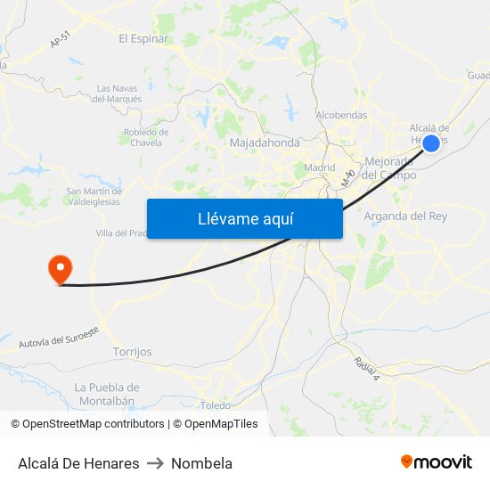 Alcalá De Henares to Nombela map