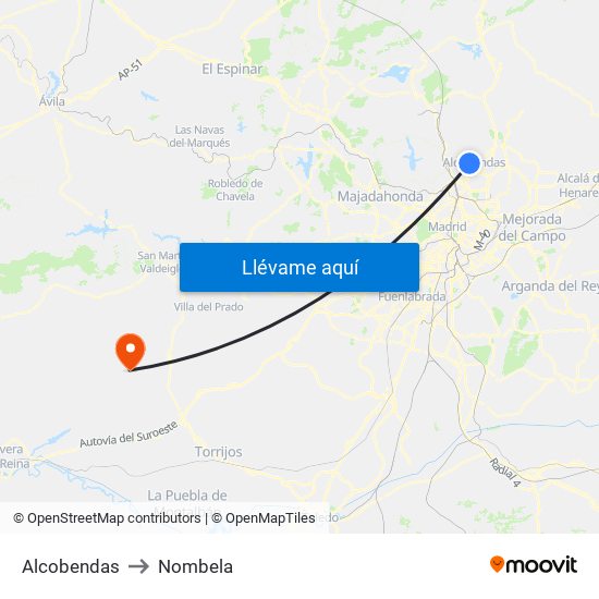 Alcobendas to Nombela map
