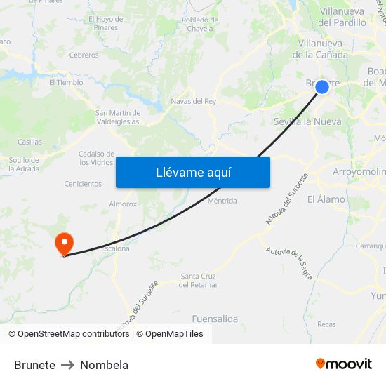 Brunete to Nombela map