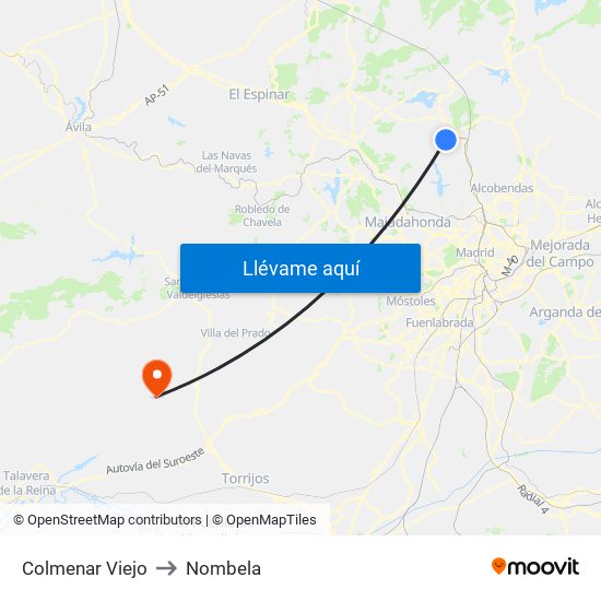Colmenar Viejo to Nombela map