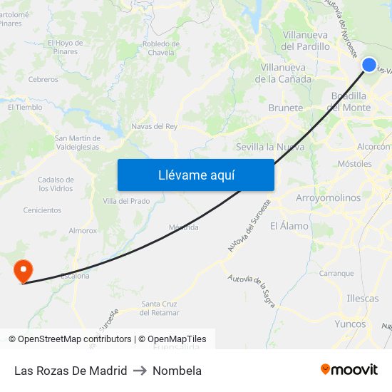 Las Rozas De Madrid to Nombela map