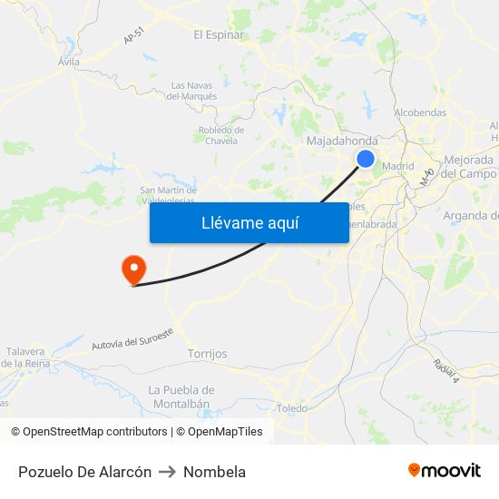 Pozuelo De Alarcón to Nombela map
