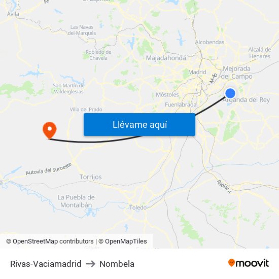 Rivas-Vaciamadrid to Nombela map
