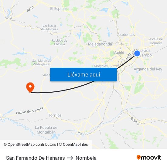 San Fernando De Henares to Nombela map
