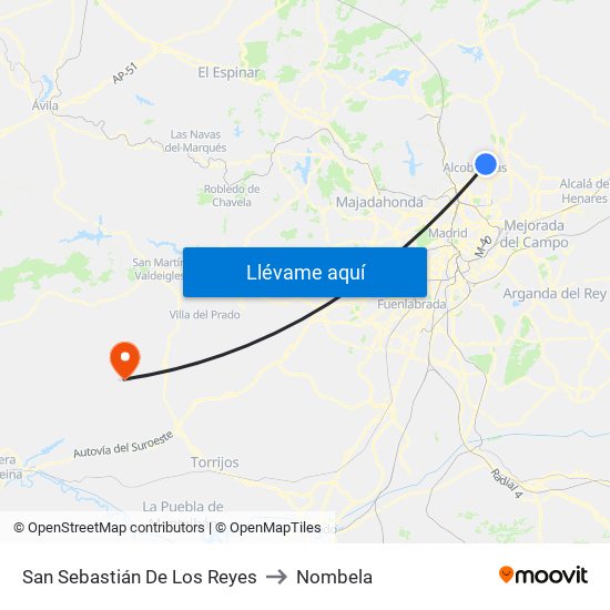 San Sebastián De Los Reyes to Nombela map