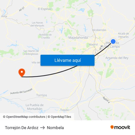 Torrejón De Ardoz to Nombela map