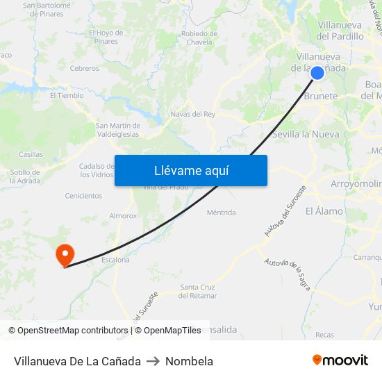 Villanueva De La Cañada to Nombela map