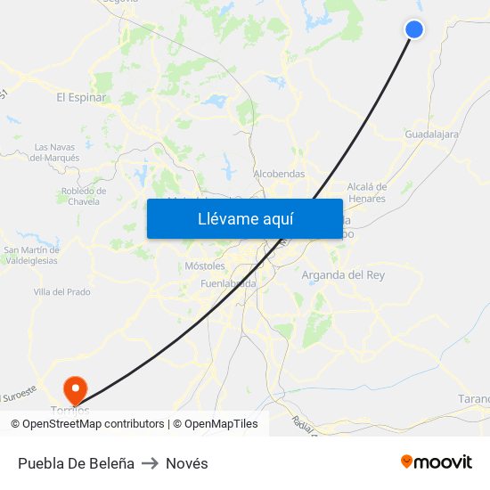 Puebla De Beleña to Novés map