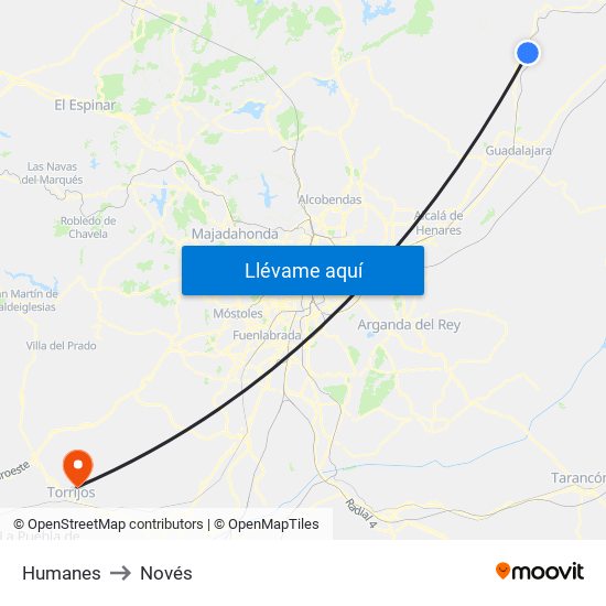 Humanes to Novés map