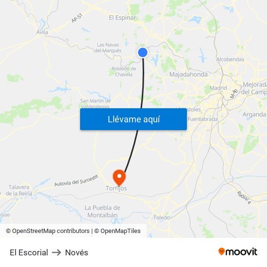 El Escorial to Novés map