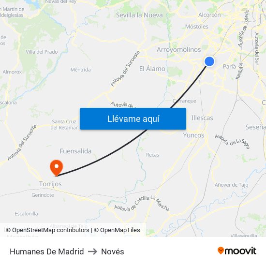 Humanes De Madrid to Novés map