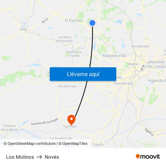 Los Molinos to Novés map