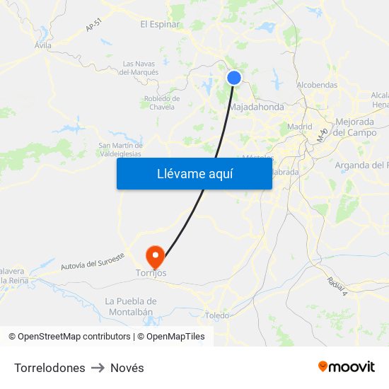 Torrelodones to Novés map