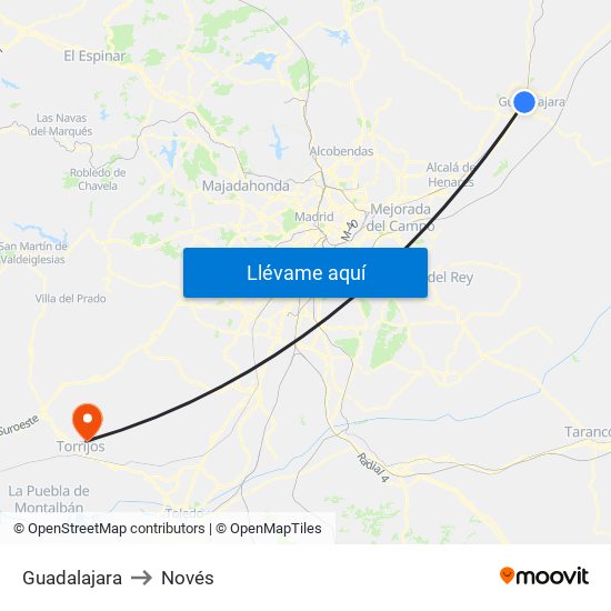 Guadalajara to Novés map