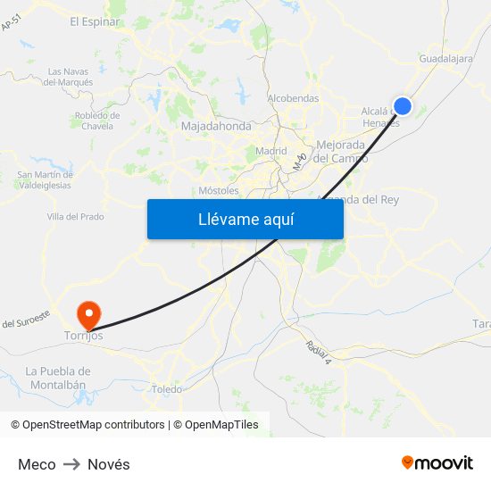 Meco to Novés map