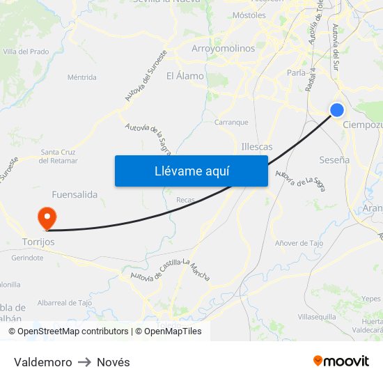 Valdemoro to Novés map