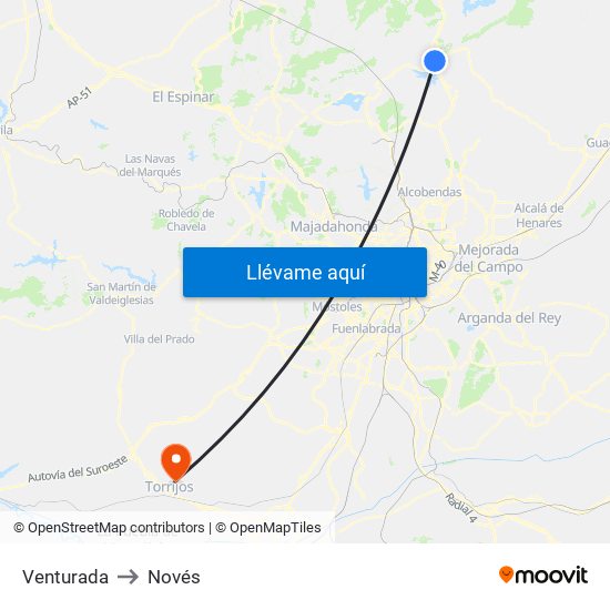 Venturada to Novés map