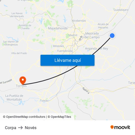 Corpa to Novés map