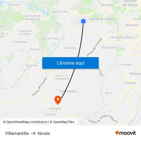 Villamantilla to Novés map