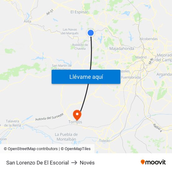 San Lorenzo De El Escorial to Novés map