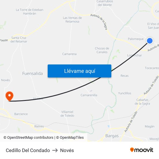 Cedillo Del Condado to Novés map