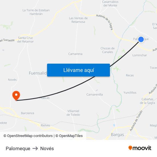 Palomeque to Novés map