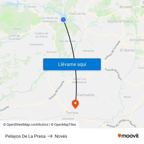 Pelayos De La Presa to Novés map