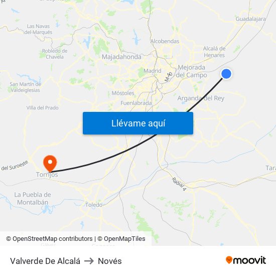 Valverde De Alcalá to Novés map