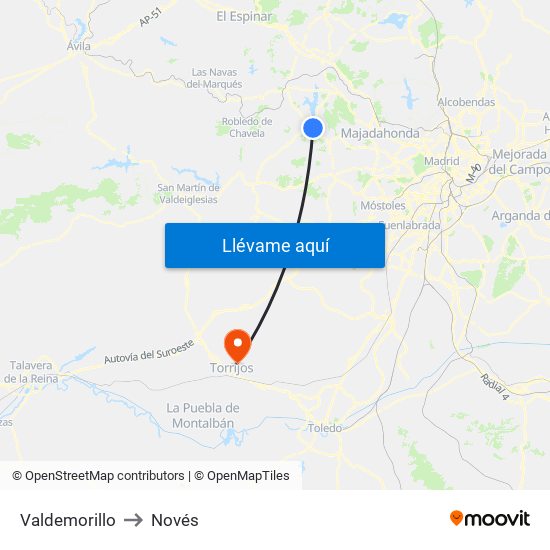 Valdemorillo to Novés map