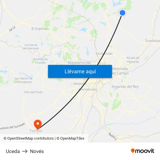 Uceda to Novés map