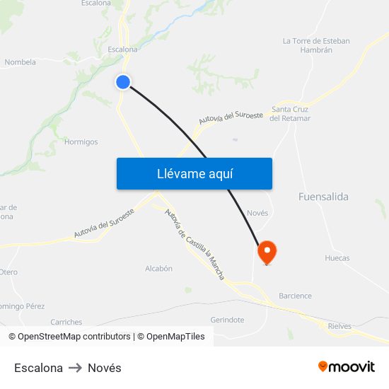 Escalona to Novés map