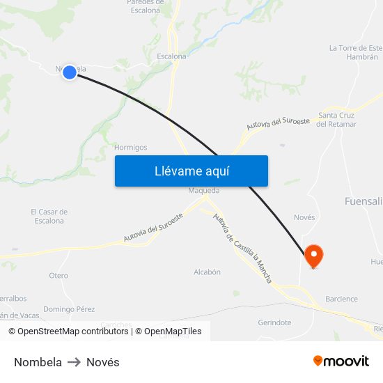 Nombela to Novés map