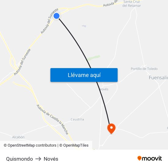 Quismondo to Novés map